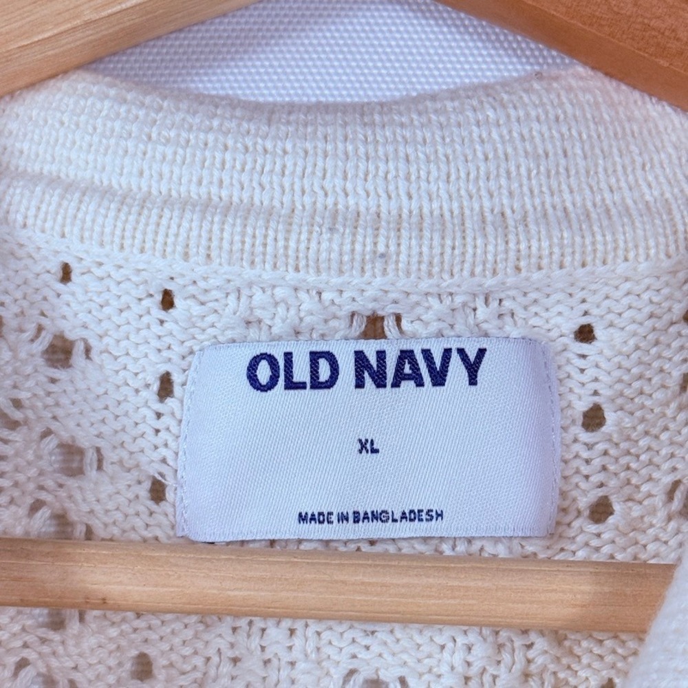 Old Navy Crochet Polo Sweater Women XL Cream Grandpacore Coastal Bowling Cottage - Picture 8 of 9